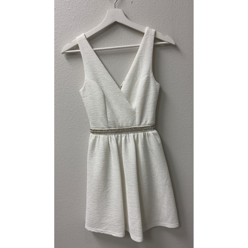 Charlotte Russe Dress XS White Embellished V-Neck Fit & Flare Coquette Bridal